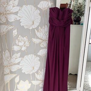 David's Bridal Strapless Burgundy Long Formal Dress